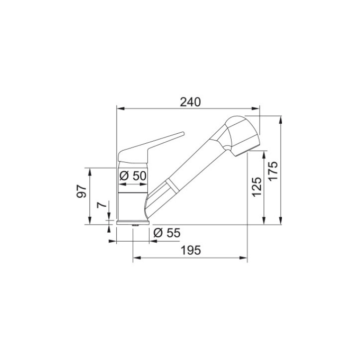 Drezová batéria Franke Prince II pull-out spray  , výška 175mm, otočné výtokové rameno,  chróm