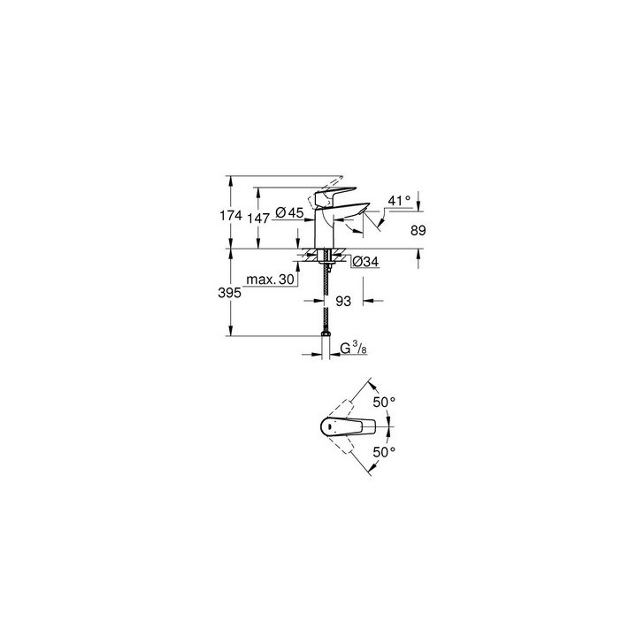 Umyvadlová batéria Grohe BauEdge, na postavení, výška 147mm, zátka automatický, chróm