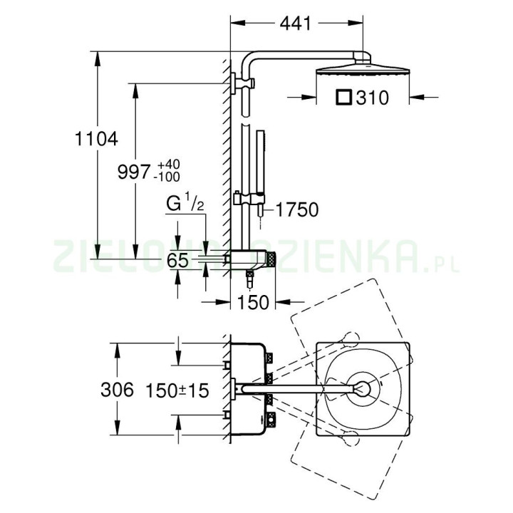 Batéria sprchová s termostatom, DN 15 so sprchovým systemom, Grohe Precision Flow - Chróm