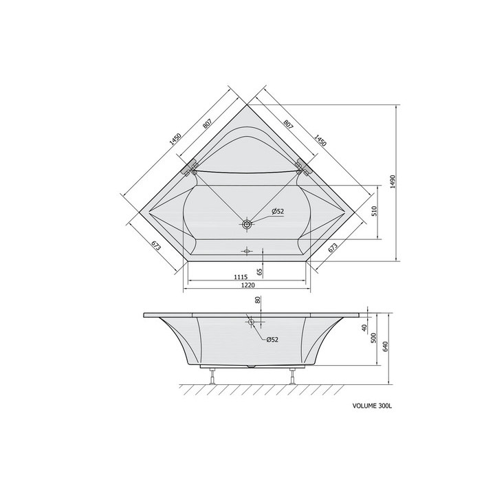 Vaňa asymetrická 170x100x43cm Polysan NAOS R, pravé, biela