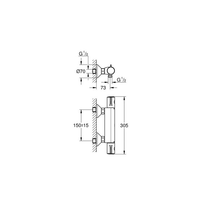 Batéria sprchová Grohe Grohtherm 1000 Cosmopolitan M, stenová, s termostatom - nerez