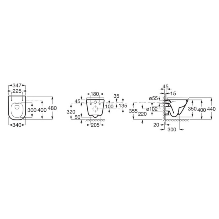 ROCA Misa WC závesné Rimless Square Compacto