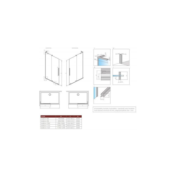 Sprchový kút Radaway Furo-SL Walk-in 790-800x2000mm - profil chróm