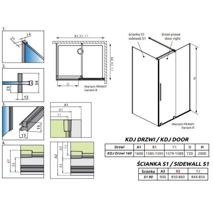 Radaway Furo KDJ Sprchový kút 90x90cm ľavé sklo číre