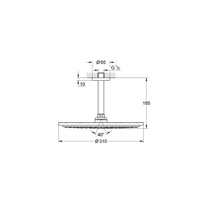 Horná sprcha z przepustem stropowym 142mm 1 strumień, Grohe Cosmopolitan 310 Rainshower, brushed hard graphite 