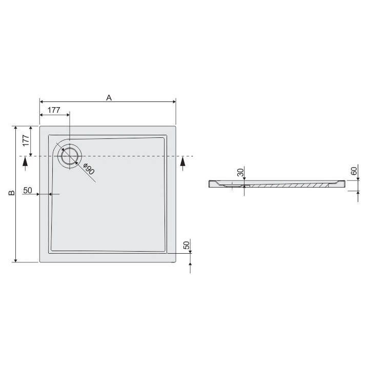 Štvorcová sprchová vanička akrylátové 80x80cm, Sanplast Prestige Bza/PR, biely