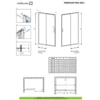 Pevná bočná stena Radaway Premium Pro KDJ  70x200 cm, ,  sklo číre, profil chróm