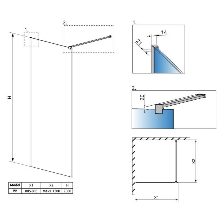 Dverí sprchové walk-in Radaway Essenza Pro White, 160x200cm, sklo číre, biele profily