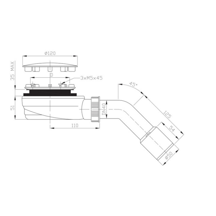 Sifón pre sprchové vaničky Roca 6,5 cm, plochý