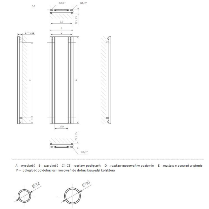 Radiátor Terma Rolo Hanger 180x59 cm - farba RAL i farbay specjalne
