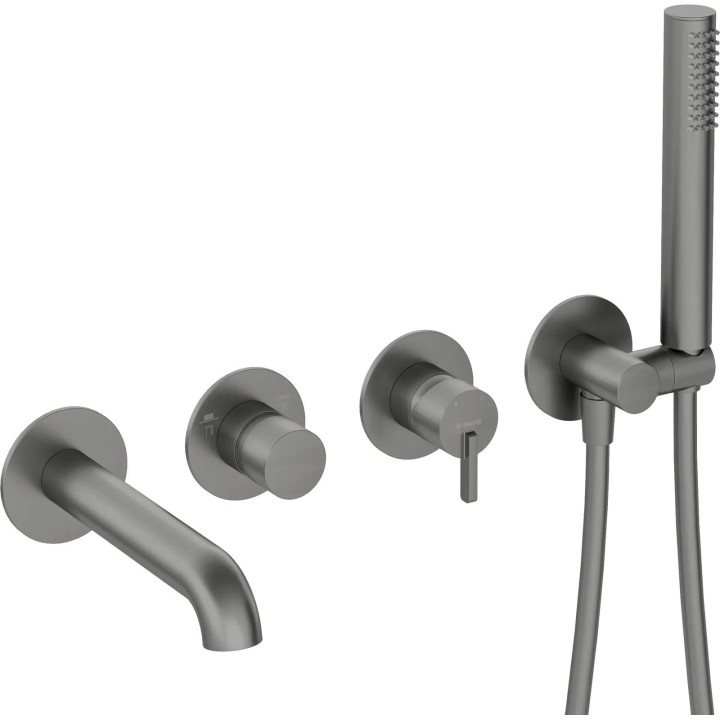 Sprchový set Deante Silia podomietkový s hlavicou sprchovým 25 cm, s batériou poziomą - titanium
