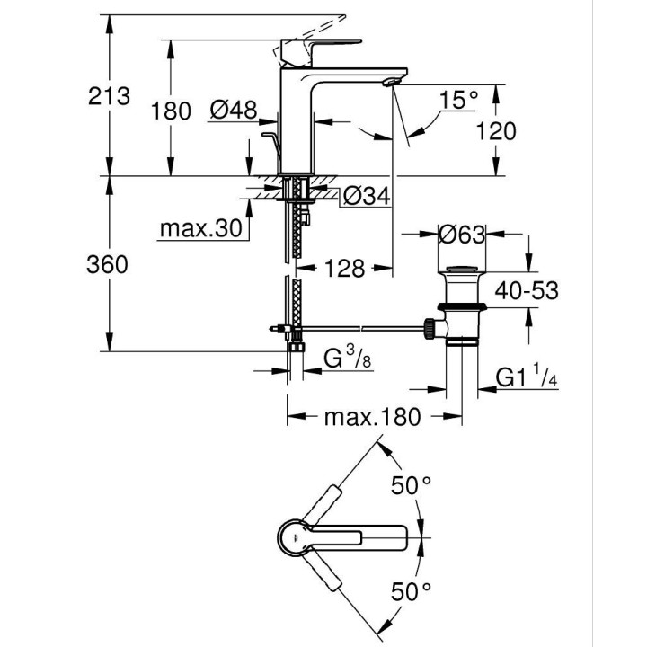Umyvadlová batéria Grohe Lineare páková, s automatickým uzáverom - chróm 