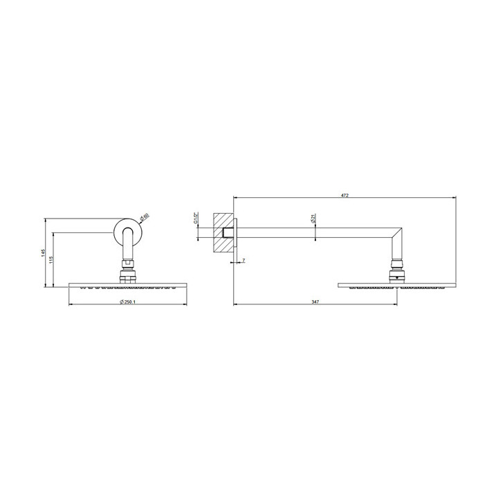 Horná sprcha Gessi Anello, okrúhla, 250mm, regulowana, s ramenom nastenným 358mm - Copper Brushed PVD