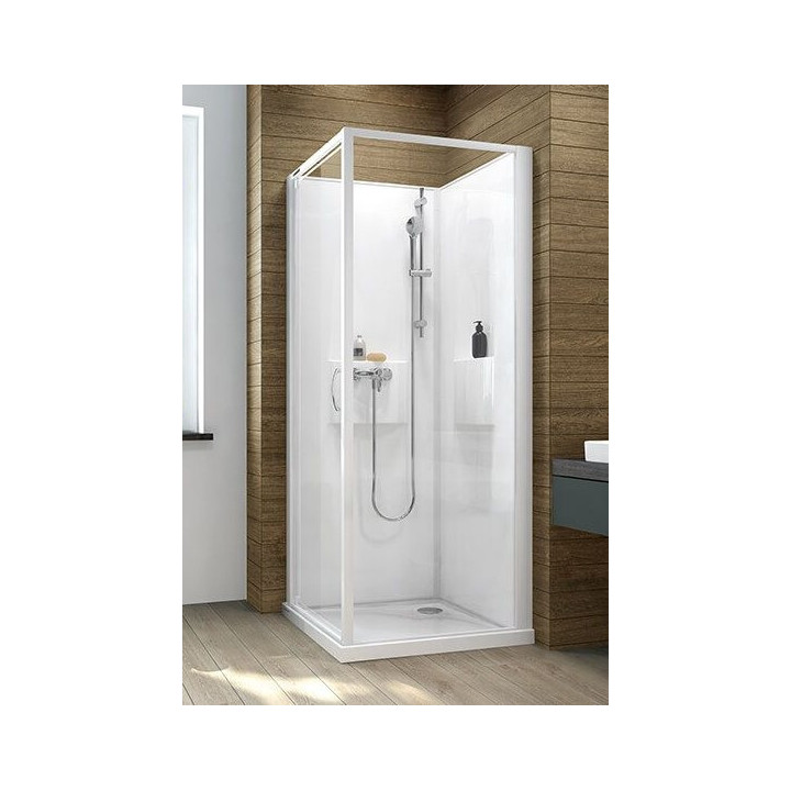 Sprchový kút czterościenna Sanplast Basic Complete, 90 cm kompletná, sklo číre, biele profily