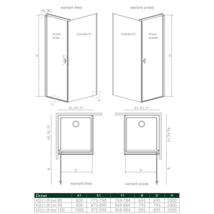 Dverí sprchové do niky Radaway Essenza Pro Gold DWJ 130, pravé, 1300x2000mm, zlatý profil