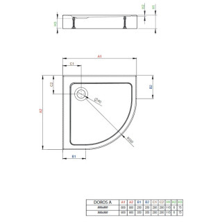 Akrylátová sprchová vanička, štvrťkruhový Radaway DOROS A 80x80, biely