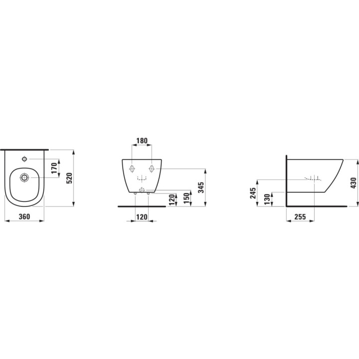 Bidet závesné 360 x 530 mm biela Laufen Pro