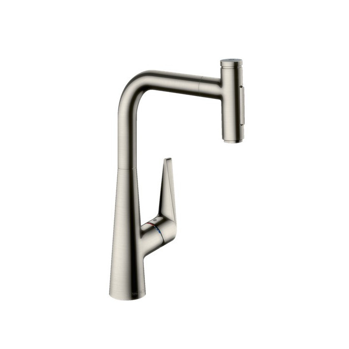 Drezová batéria Hansgrohe Metris Select M71, páková 240, výsuvná sprcha, 2jet, sBox - brúsená oceľ finish