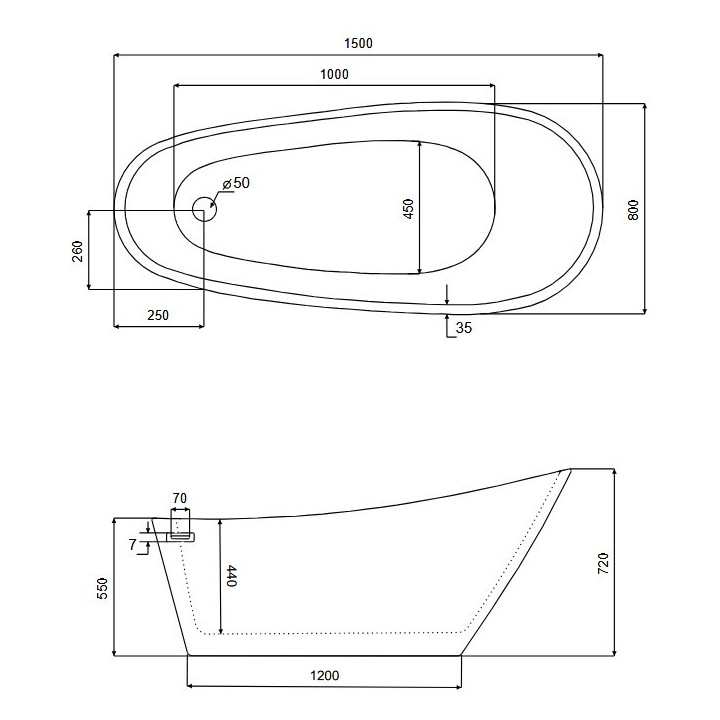 Vaňa voľne stojaca Besco Navia 150x80 cm Oválna biela, maskownica syfonu z prepadom biela