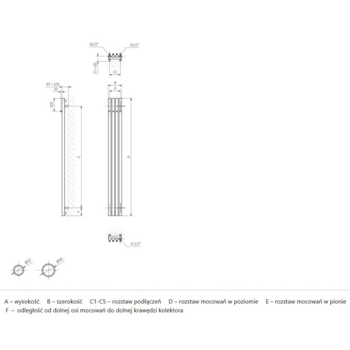 Radiátor Terma Rolo Hanger 180x9,5 cm - farba RAL i farbay specjalne