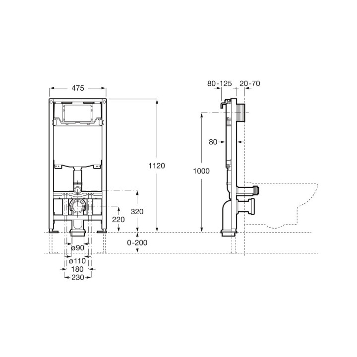 Súprava podomietkový Roca DUPLO ONE + misa WC závesné GAP ROUND COMPACTO RIMLESS s sedadlom SLIM, biela