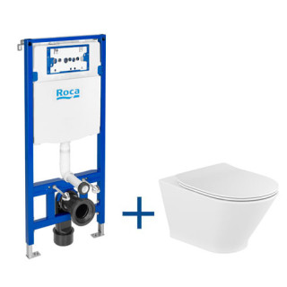 Súprava podomietkový Roca DUPLO ONE + misa WC závesné ONA RIMLESS COMPACTO s pozvoľným sklápaním sedadlo SLIM, biela