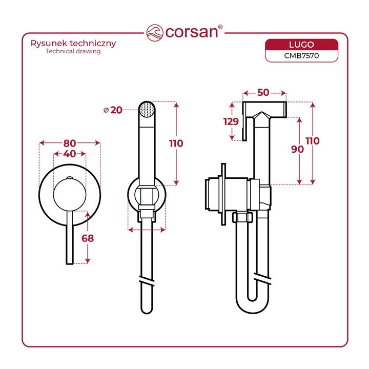 Sprchový set s podomietkovou batériou a sprchou Corsan Ango,Horná sprcha okrúhla śr. 25cm, čierna