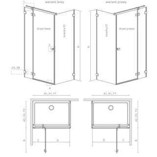 Časť pravé kúty Radaway Essenza Pro Black PDD, 1000x2000mm, sklo číre, zlatý profil