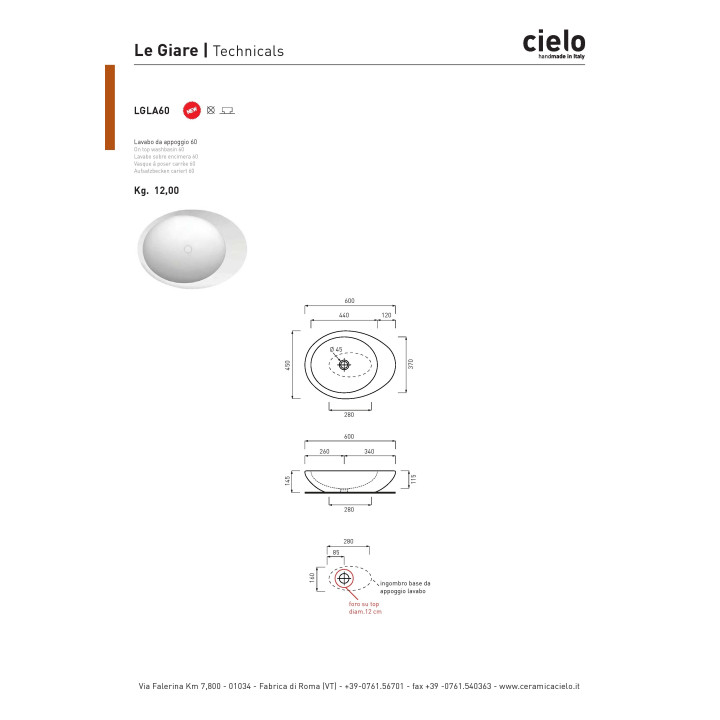 Umywalka Cielo Le Giare 70x56 cm,  59h- sanitbuy.pl