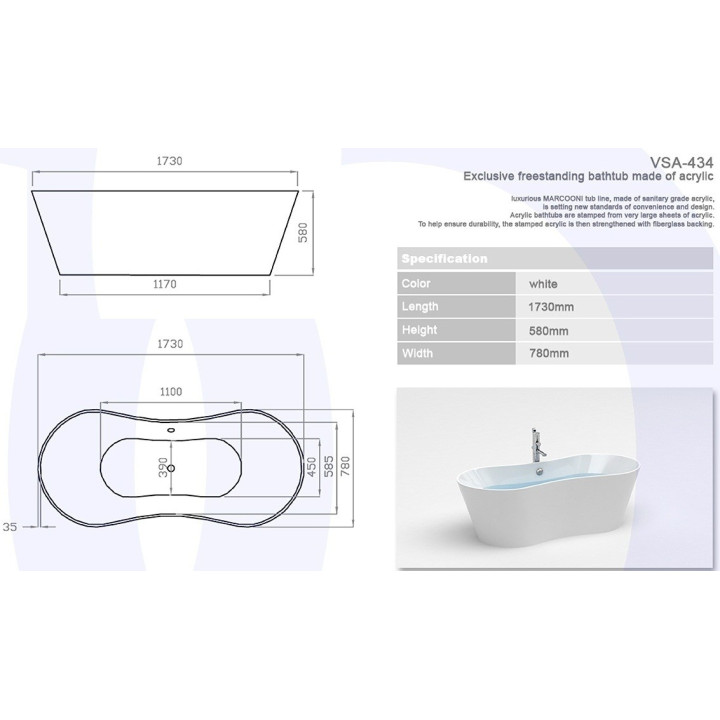 Vaňa vstavaná marcooni vbs-21 170x85 cm- sanitbuy.pl