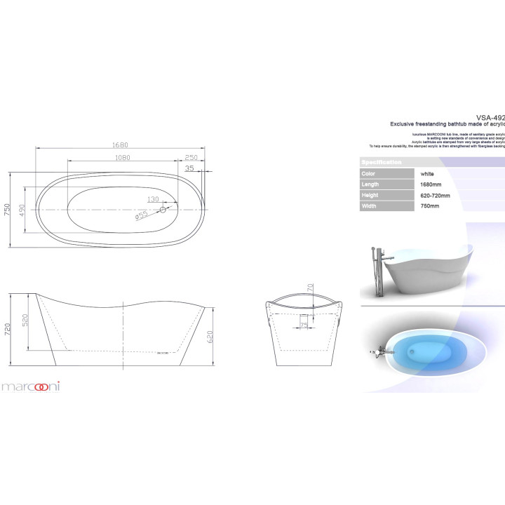 Vaňa vstavaná marcooni vbs-21 170x85 cm- sanitbuy.pl