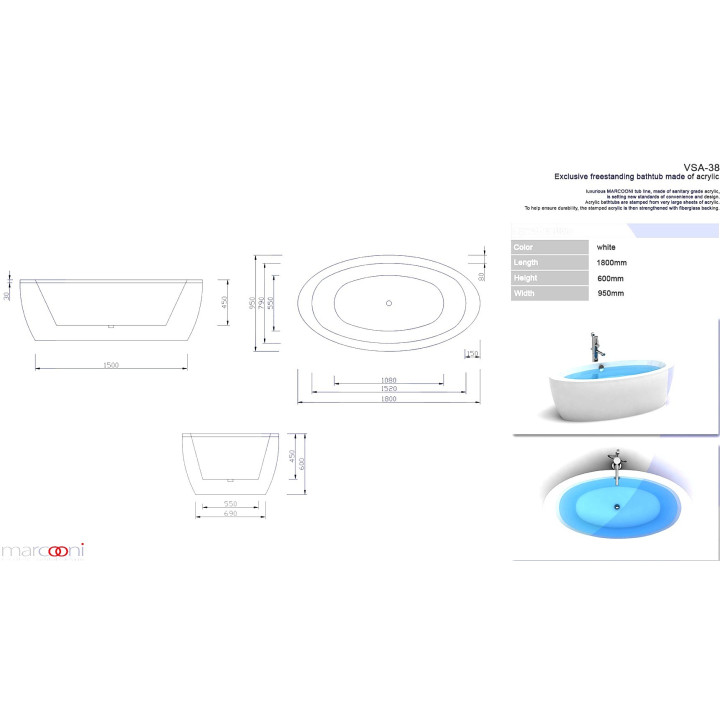 Vaňa vstavaná marcooni vbs-21 170x85 cm- sanitbuy.pl