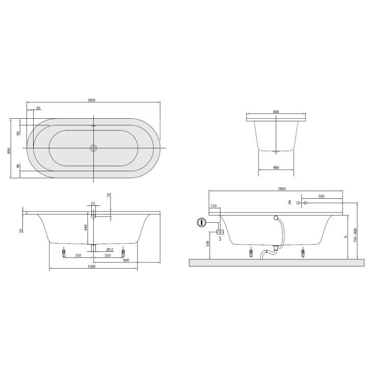 Vaňa pravouhlá Villeroy&Boch, Loop&Friends Square, 1800x800 mm, Biela Alpin, pravouhlá Forma wewnetrzna- sanitbuy.pl