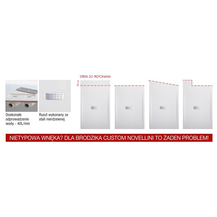 Sprchová vanička Novellini Olympic s integrovaným panelom 180x75 cm - nízky- sanitbuy.pl