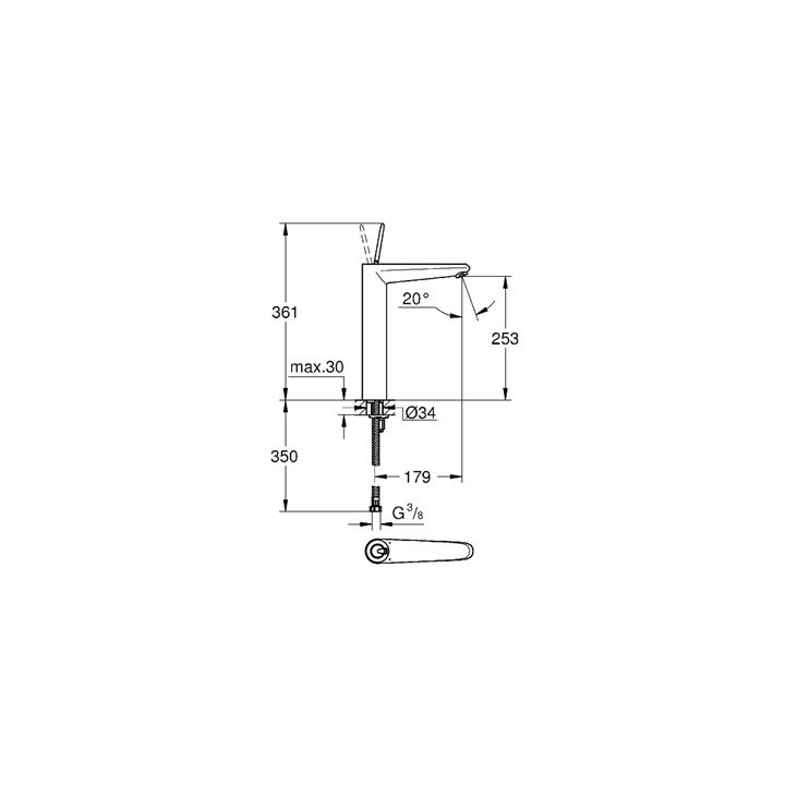 Bateria umywalkowa Grohe Eurodisc Joy stojąca, wys. 205 mm, chrom, jednootworowa- sanitbuy.pl