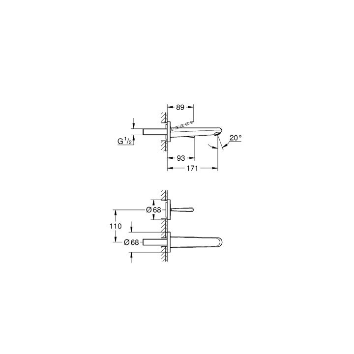 Bateria umywalkowa Grohe Eurodisc Joy ścienna, dł. 171 mm, 2-otworowa- sanitbuy.pl