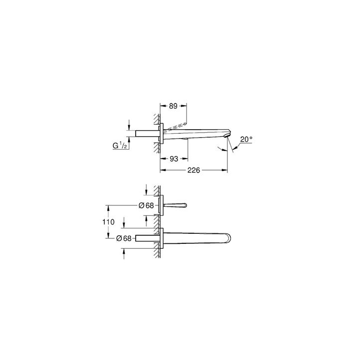 Bateria umywalkowa Grohe Eurodisc Joy ścienna, dł. 171 mm, 2-otworowa- sanitbuy.pl
