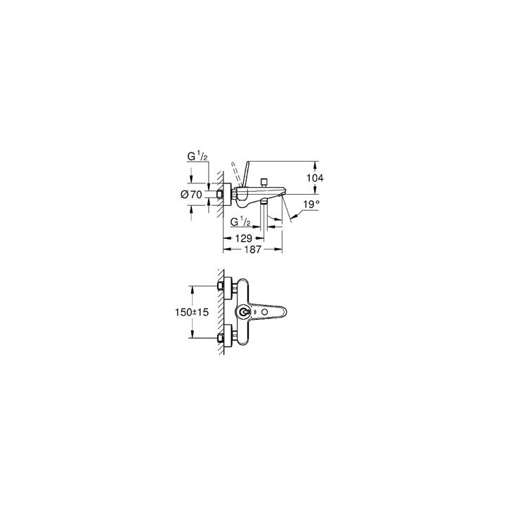 Bateria wannowa Grohe Eurodisc Joy ścienna, dł. 187 mm, chrom, jednouchwytowa- sanitbuy.pl