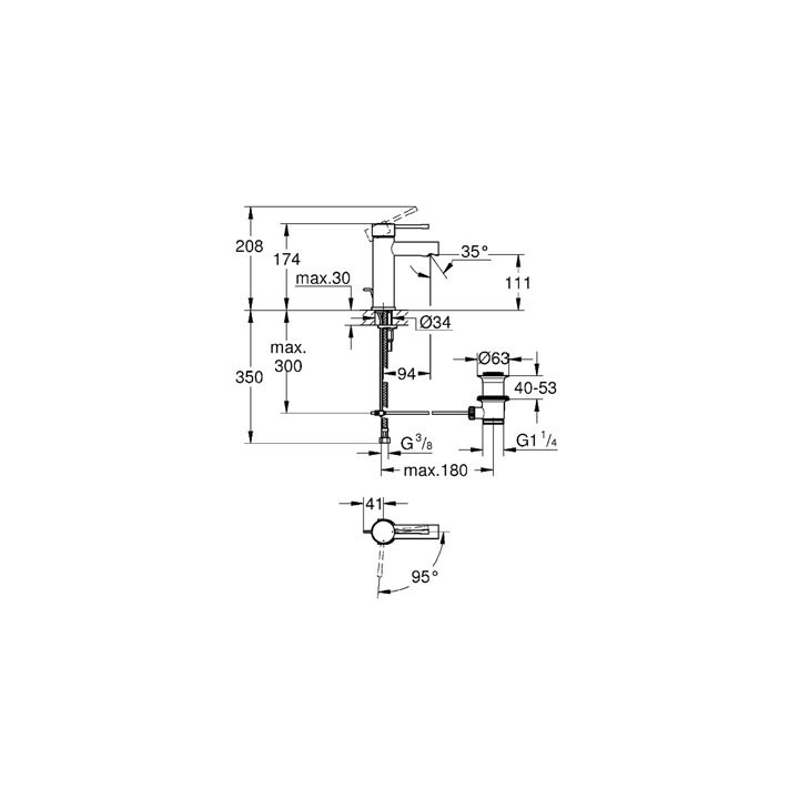 Bateria umywalkowa Grohe Essence stojąca, wys. 208 mm, chrom, jednootworowa- sanitbuy.pl