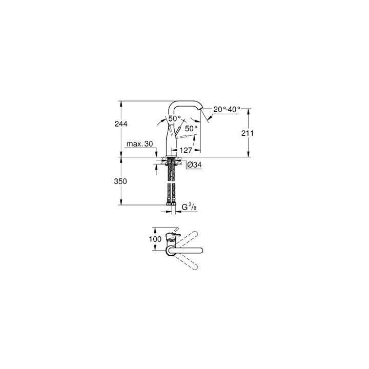 Bateria umywalkowa Grohe Essence stojąca, wys. 193 mm, chrom, jednootworowa- sanitbuy.pl