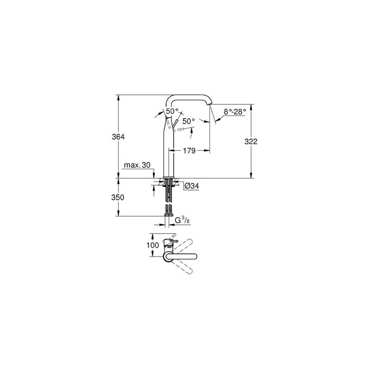 Bateria umywalkowa Grohe Essence stojąca, wys. 193 mm, chrom, jednootworowa- sanitbuy.pl