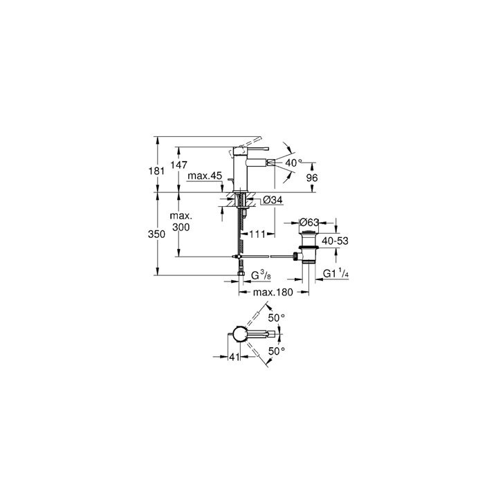 Bateria bidetowa Grohe Essence stojąca, wys. 181 mm, chrom, jednootworowa- sanitbuy.pl