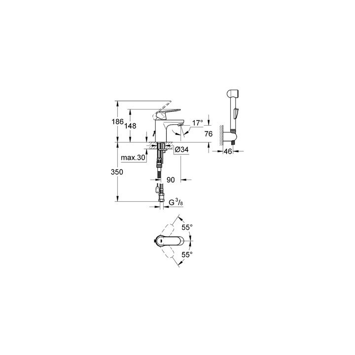 Bateria umywalkowa Grohe Eurosmart Cosmopolitan stojąca, wys. 186 mm, chrom, jednootworowa- sanitbuy.pl