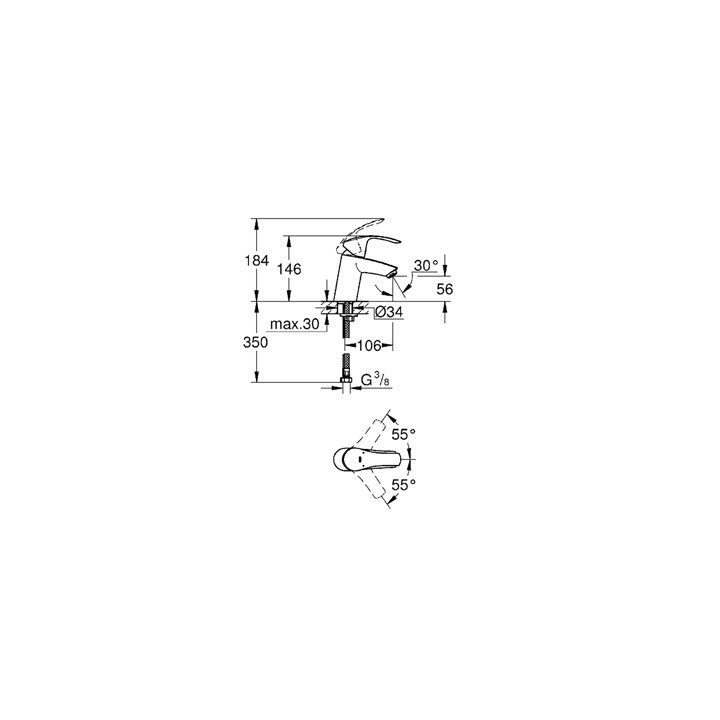 Bateria umywalkowa Grohe Eurosmart stojąca, wys. 184 mm, chrom, jednootworowa- sanitbuy.pl