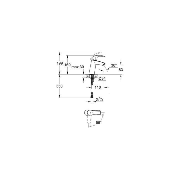 Bateria umywalkowa Grohe Eurosmart stojąca, wys. 184 mm, chrom, jednootworowa- sanitbuy.pl