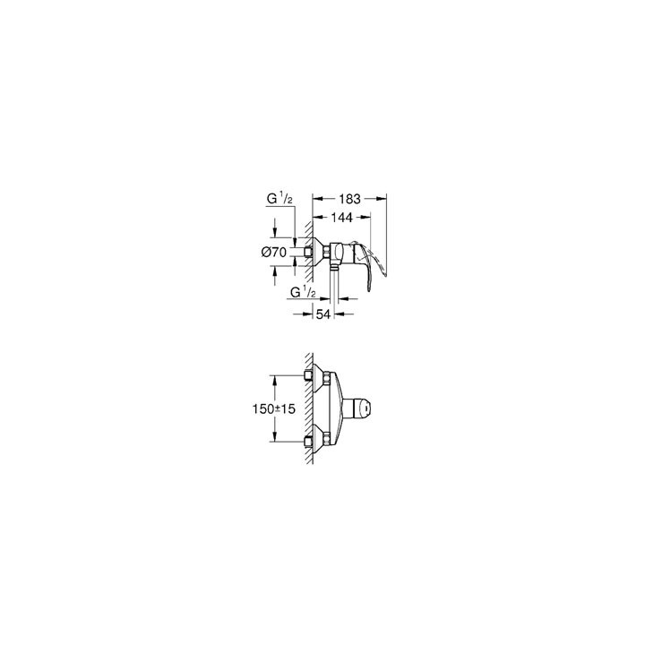 Bateria prysznicowa Grohe Eurosmart ścienna, dł. 183 mm, chrom, jednouchwytowa- sanitbuy.pl