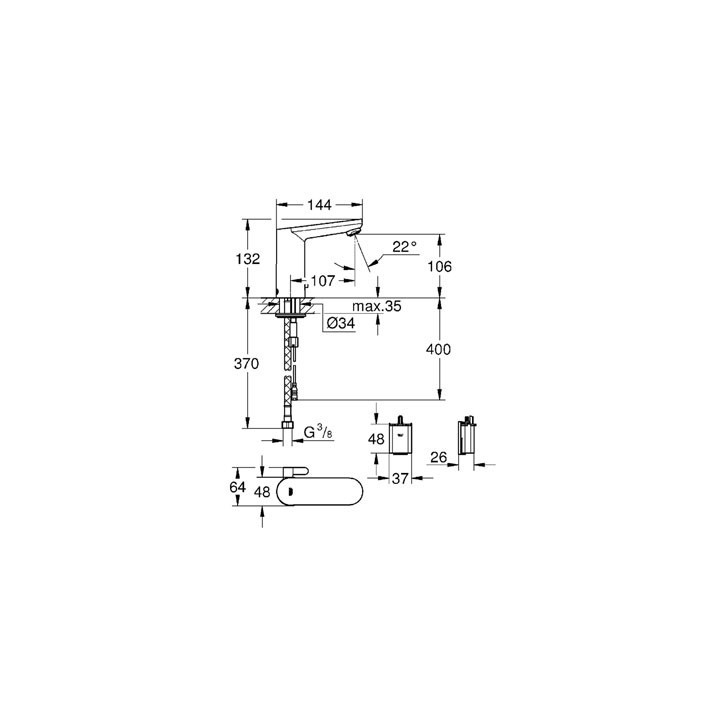 Bateria umywalkowa elektroniczna GROHE Allure E stojąca, wys. 240 mm, chrom, z mieszaczem- sanitbuy.pl