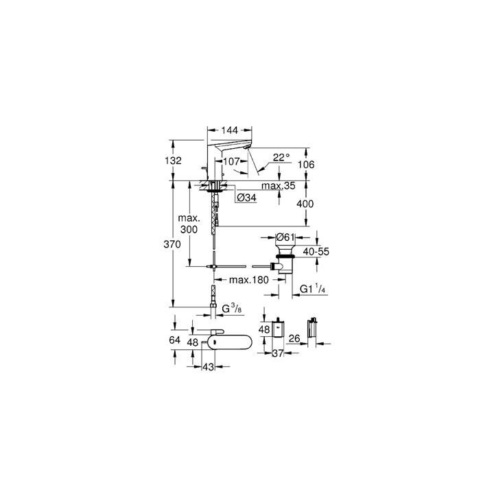 Bateria umywalkowa elektroniczna GROHE Allure E stojąca, wys. 240 mm, chrom, z mieszaczem- sanitbuy.pl