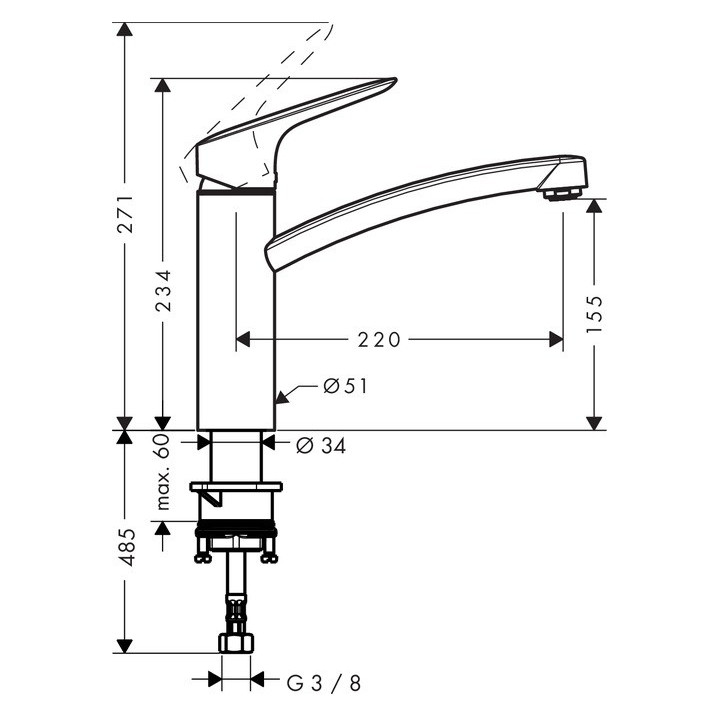 Bateria kuchenna 1-uchwytowa Hansgrohe Talis S 260 wys. 400 mm, chrom, obrotowa wylewka- sanitbuy.pl