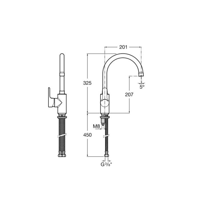 Drezová batéria Roca L20 na postavení, wys. 325 mm, ColdStart, obrotowa výtokové rameno, chróm- sanitbuy.pl